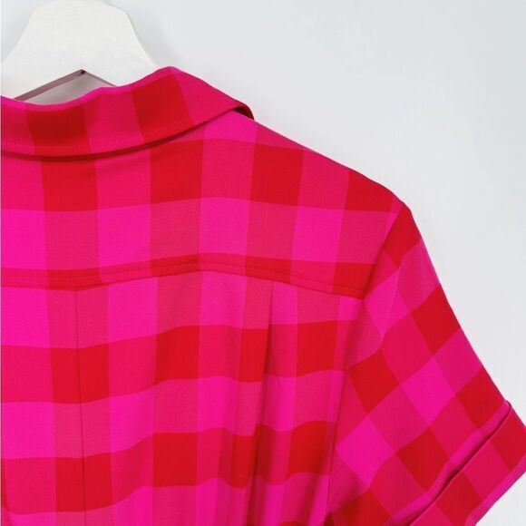 CULT GAIA Keegan Cutout Checked Twill Midi Shirt Dress In Ghermez Rose S - Picture 8 of 11